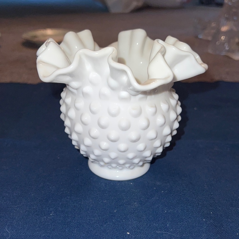 Fenton hobnail vintage rustic farmhouse milk glass squat vase